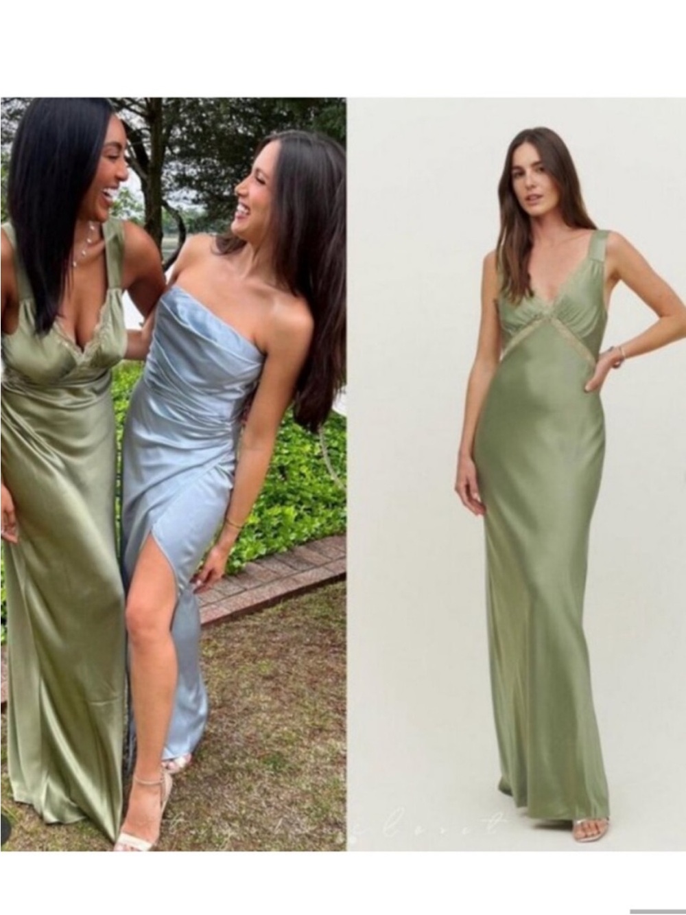 Reformation Chania Artichoke Silk Olive Green Slip Maxi Lace NWT Gown Dress XL - Picture 6 of 13